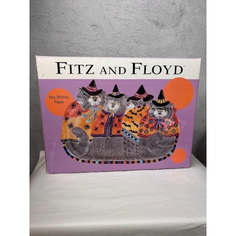 Fitz and Floyd Essentials Kitty Witches Platter Halloween Cat Serving Tray 16"